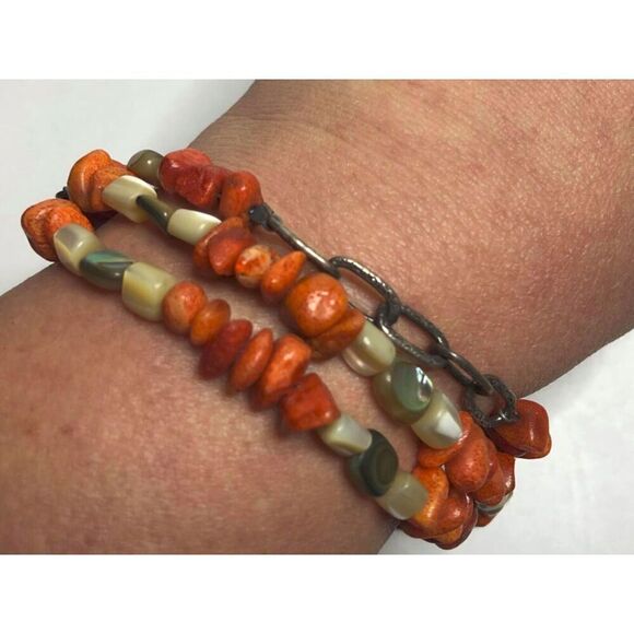 1648 Silpada Retired Sterling Silver Coral Abalone MOP Bracelet B1314 RARE 31.8g - Picture 1 of 3